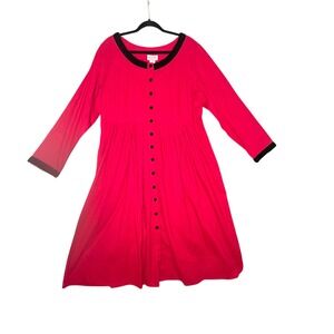 Lanz‎ of Salzburg Womens 1X Red Button Front Long Sleeve Cotton Dress Modest